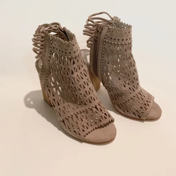 JEFFREY CAMPBELL Ottawa Taupe Suede Leather Sandal Block Heel Open Toe Bootie 10 - Picture 10 of 14